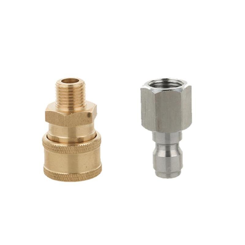 High Pressure Washer M14x1.5mm Brass Connector 1/4+Quick Release Coupler Male Female Connector for Pressure Washer Gun Nozzle: Silver