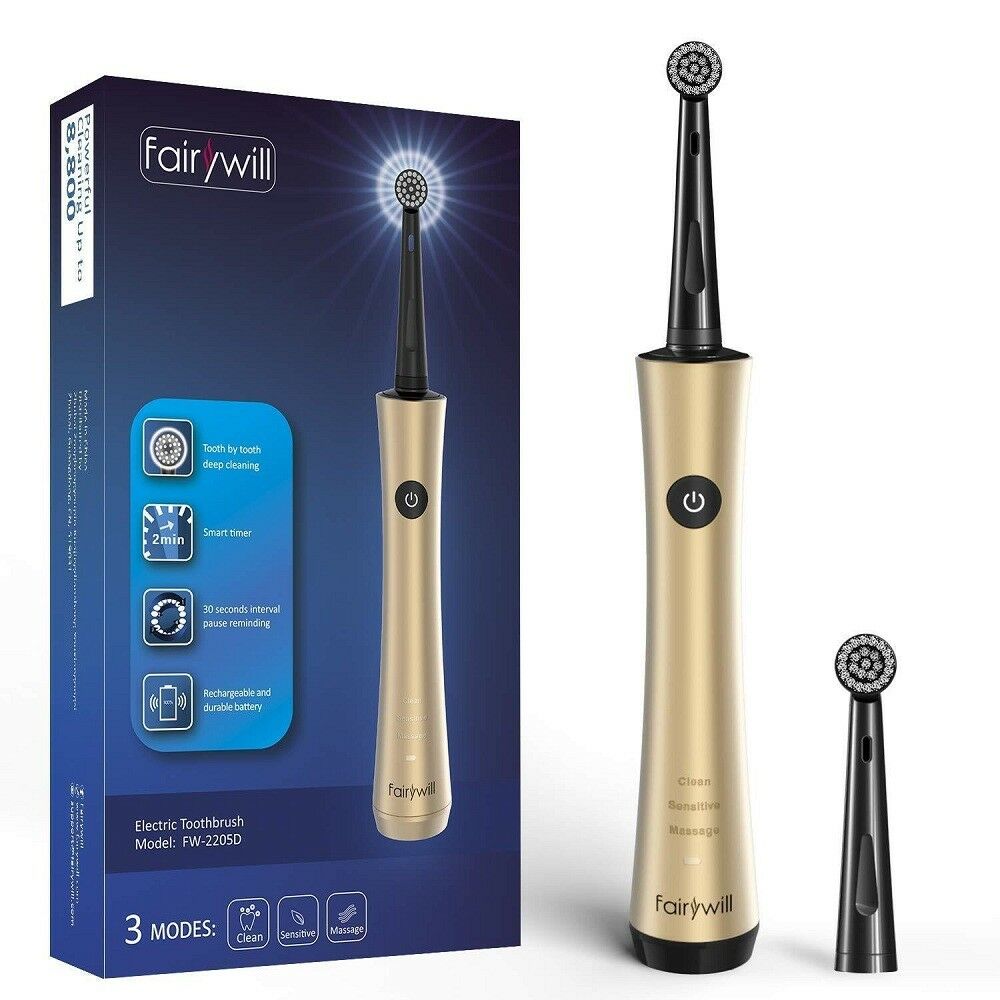 Fairywill Sonic Electric Toothbrush FW2205 USB Charge Rechargeable Replacement Heads Waterproof Smart Timer Whitening for Adult: 2205Gold