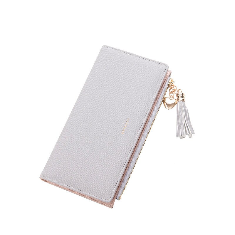 Tassel Wallet Women Long Cute Wallet Leather Tassel Women Wallets Zipper Portefeuille Female Purse Clutch Cartera Mujer: Gray