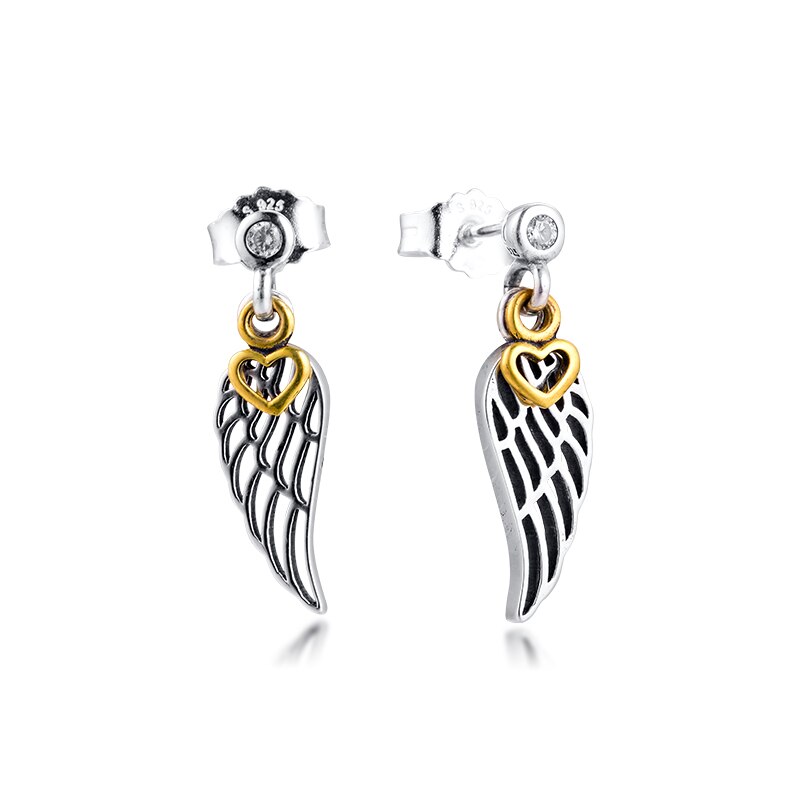 Authentieke 925 Sterling Zilveren Oorbel Liefde & Begeleiding Wing Stud Oorbellen Voor Vrouwen Originele Sieraden pendientes mujer
