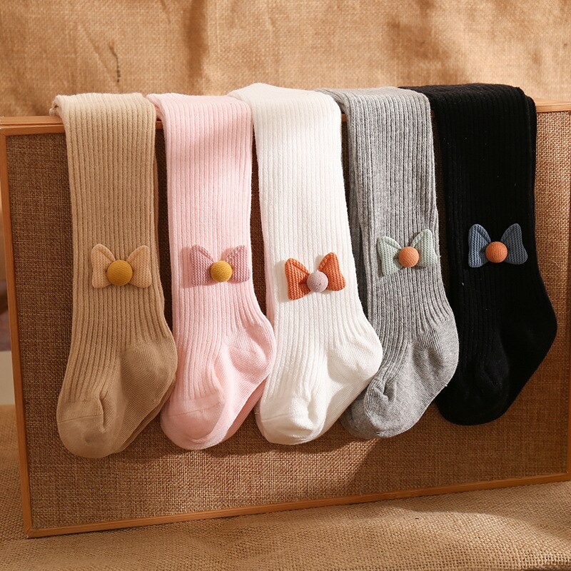 4 Kleuren Baby Meisjes Panty Panty Strik Geribbelde Hoge Taille Leggings Broek Broek 6-24 Maanden