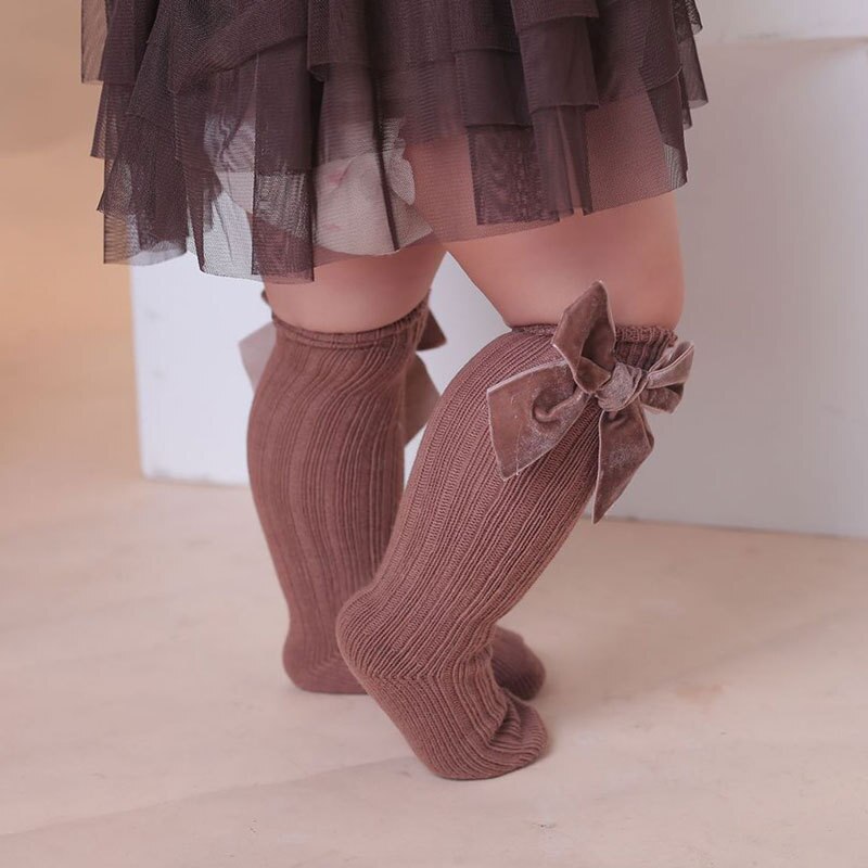 freundlicher Spanisch Socken für Frühling Herbst groß Bowknot Wolle Baby Socken Reine Ebene Farbe Mitte-zu-hohe kleinkind Mädchen Socken