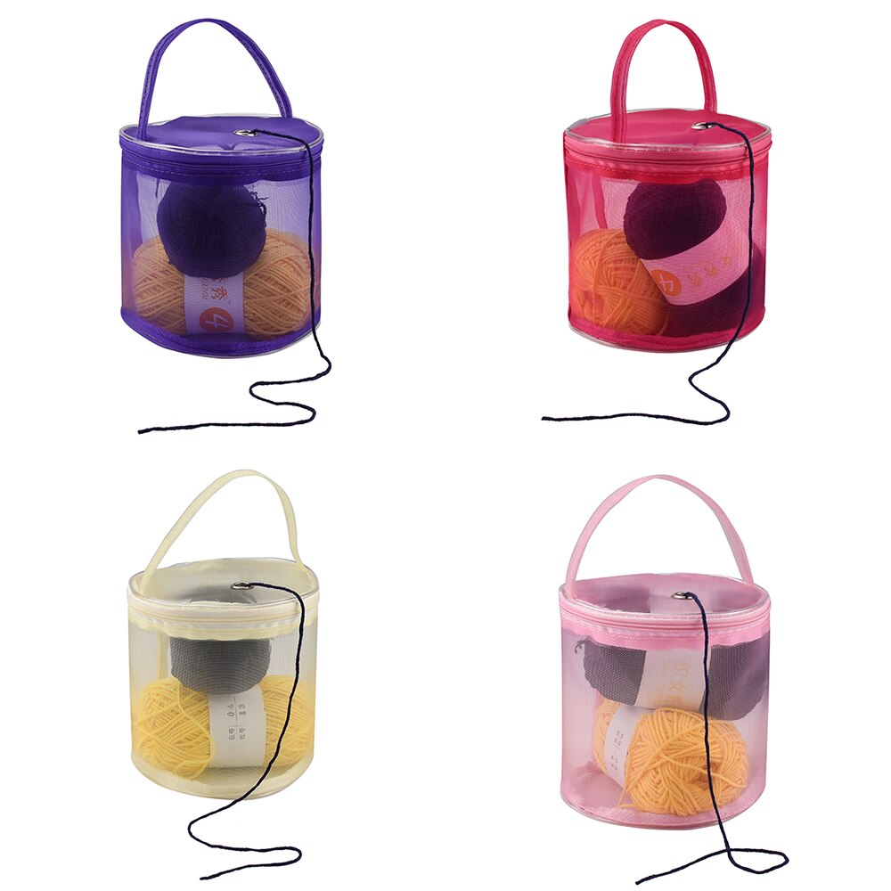 4 farver bærbare små trådnet vævning runde poser sy opbevaring diy uld opbevaring kurv syværktøj taske opbevaring af garn
