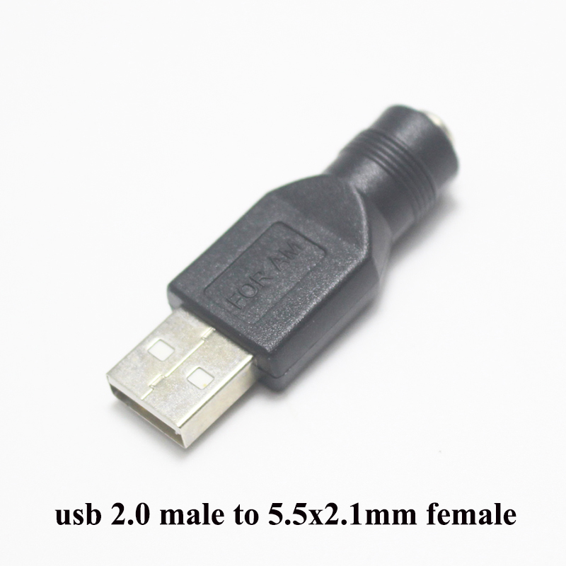 Juego de USB de uso común, conector hembra de 5,5x2,1/5,5x2,1mm a enchufe macho USB 2,0, adaptador de alimentación de CC macho a hembra, 1 ud.: USB M to F