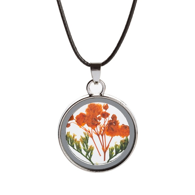 Real Natural Dried Flower Necklace Round Glass Pendant Necklace For Women Jewelry Mother's Day: Color7