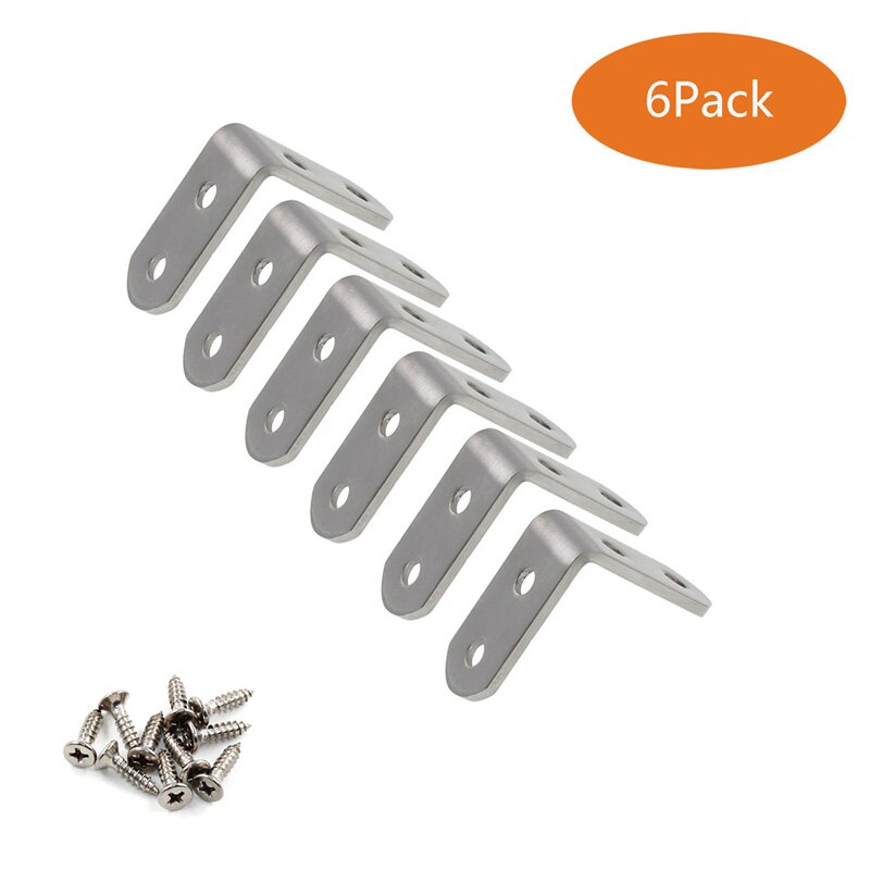 6Pack L Bracket Corner Bracket,Stainless Steel Corner Brace Joint Fastener Shelf Support,90Degree Angle Bracket