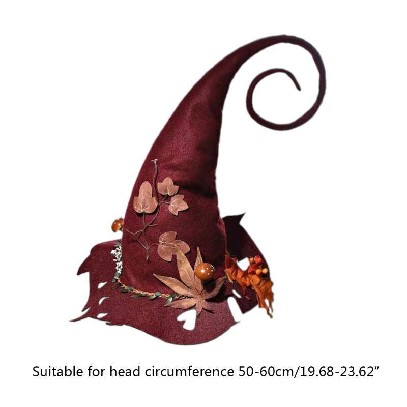 Felt Pointed Hat Wizard Hat with Flower Decor Steeple Witch Hat Party Headgear Cosplay Halloween Witch Costume