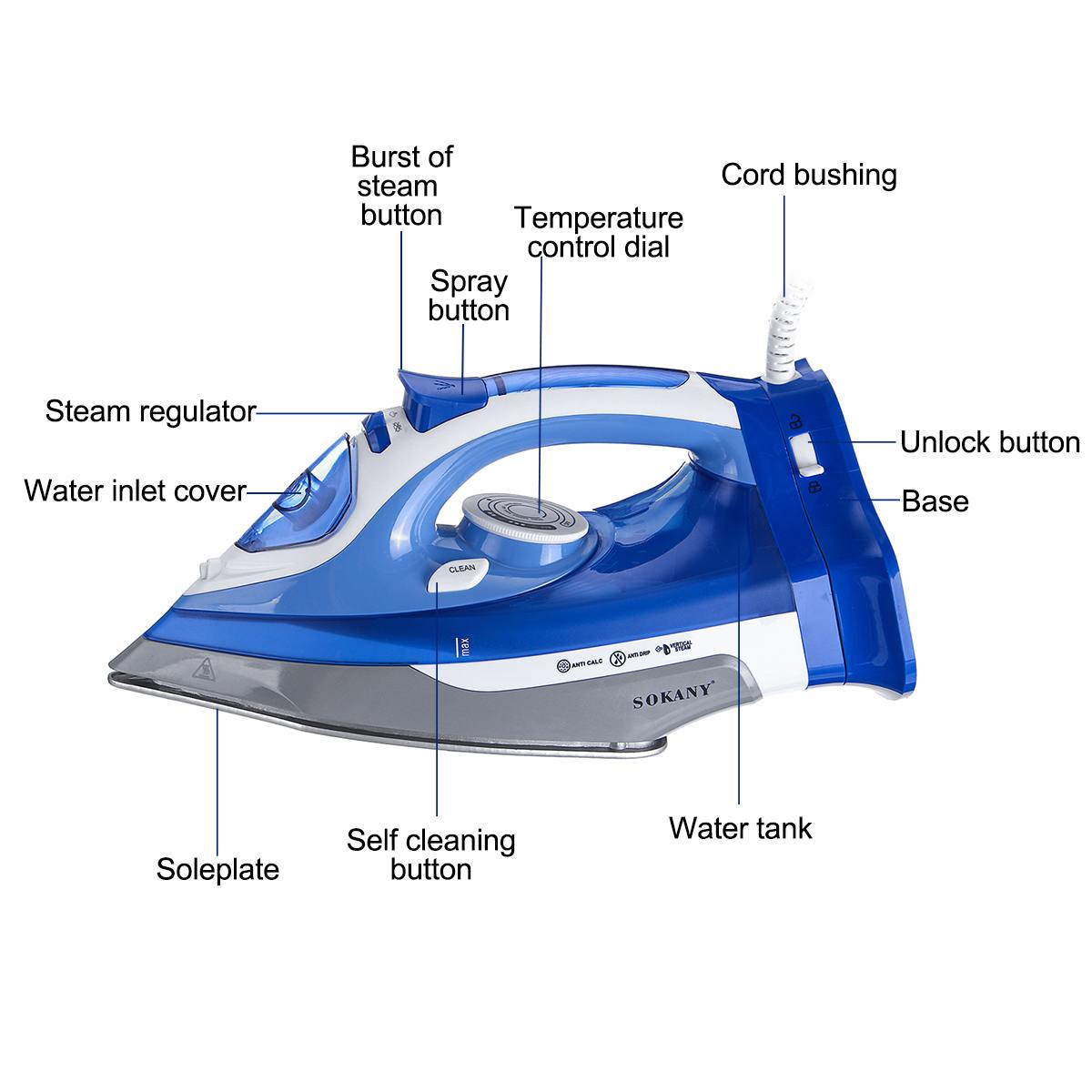 2400W Cordless Electric Steam Iron Portable Ironing Machine Garment Flatiron Non-stick Soleplate Multifunction Adjustable