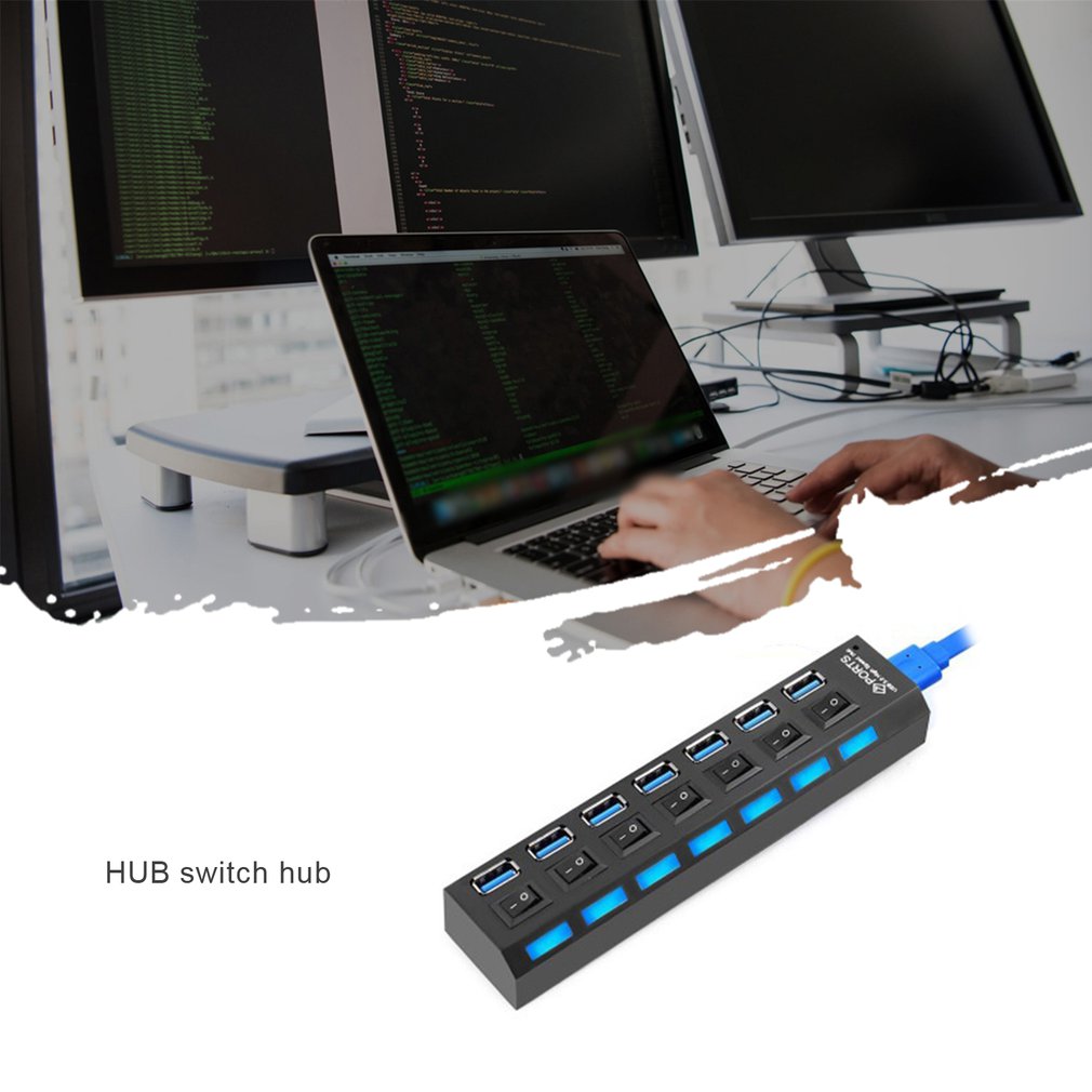 USB Hub 3.0 USB Splitter Multi USB 3 2.0 Hub Multiple 7 Port Hab Splitters Use Power Adapter Computer Accessories Hub For PC