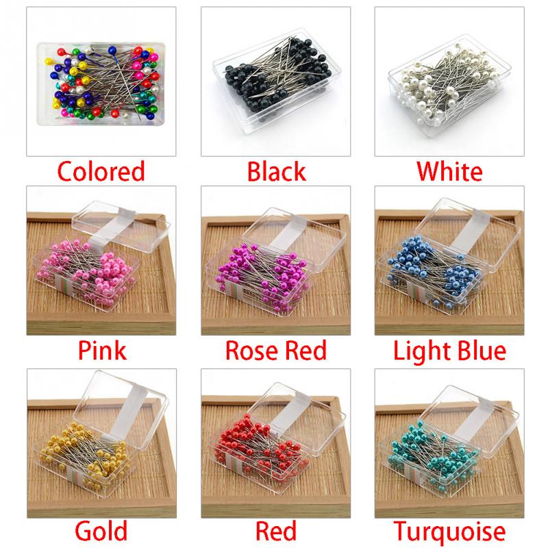 100Pcs/box Needles Sewing Head Pin Round Pearl Straight Pins Stainless Steel+PVC Multicolor Craft Pins Sewing Tools 36mm