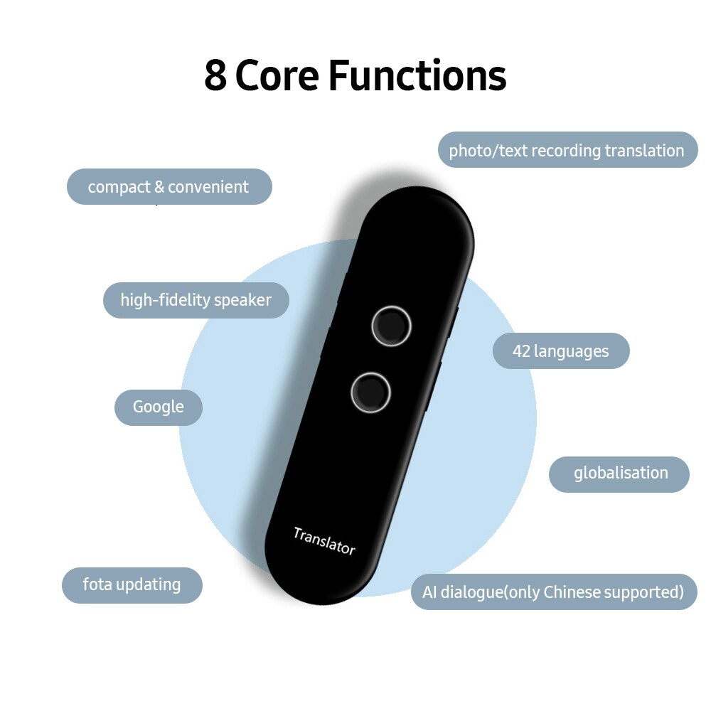 Language Translator Text/Photo/Voice Translation/Real-time Translation/42+ Languages/BT Translator with APP iOS&Android Black