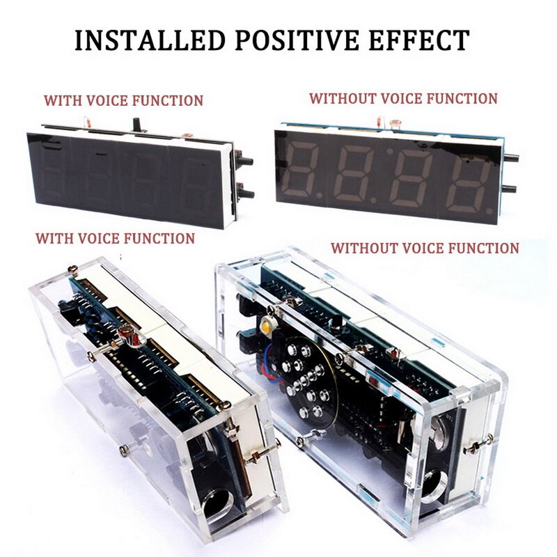 Diy Digital Led Clock 4digit Light Control Temperature Date Time Display Transparent Case Indoor Outdoor With Speech Alarm Clock