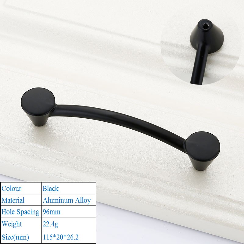 Poignée de porte noire moderne, à la américaine, poignée de meuble décorative: C 96mm