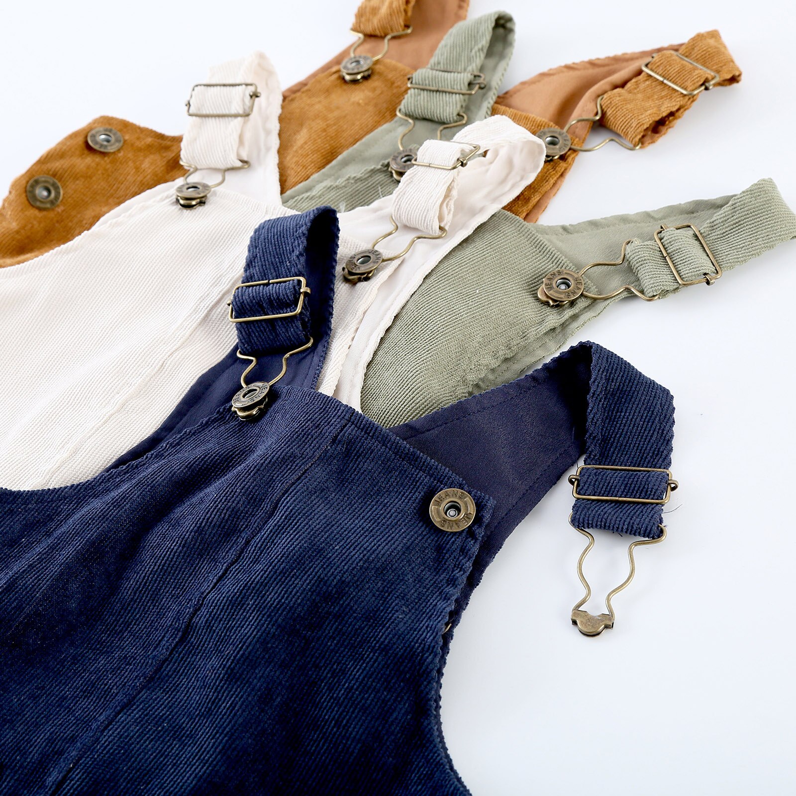 Peto Vintage liso para niños y niñas, pantalones con tirantes informales de PANA con botones de Metal, prendas de vestir 9M-3T