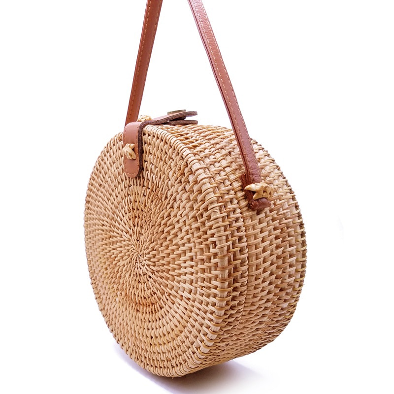 Bohemien Bali Rattan Taschen für Frauen Kleine Kreis Strand Handtaschen Sommer Jahrgang Stroh Tasche Handgemachte umhängetasche L26
