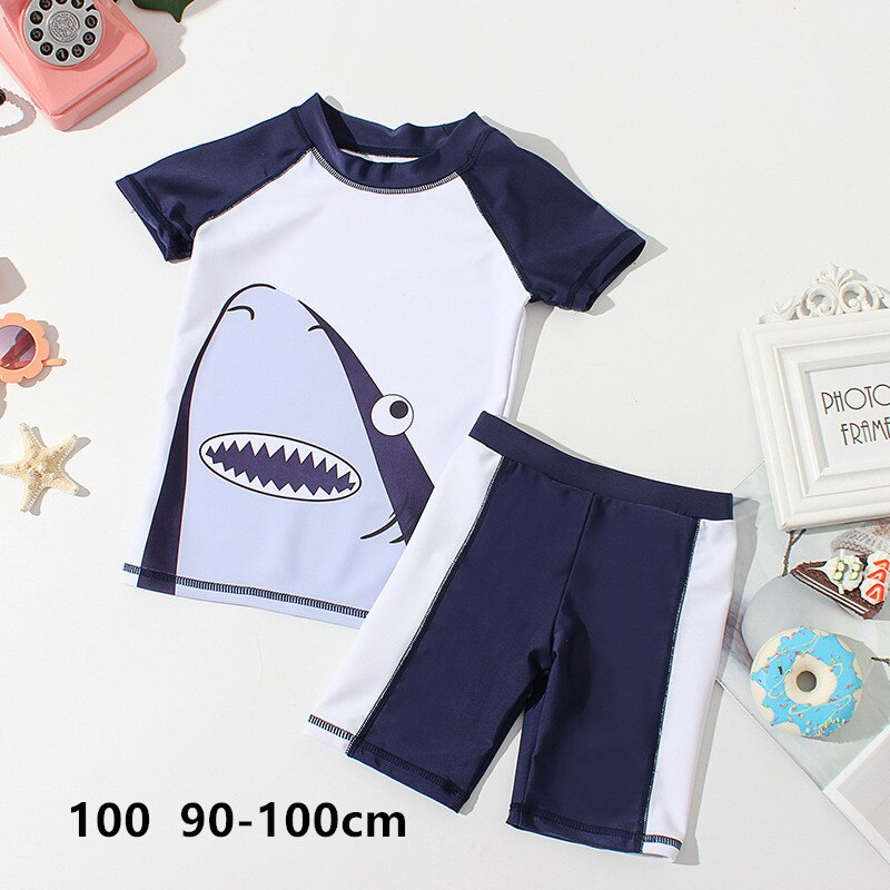 Kinder Bademode Sommer Kleinkind Junge Badeanzug Shark Drucken Zwei Stück Rash Guards kinder Badeanzug Bademode YZN20012: 100  90-100cm