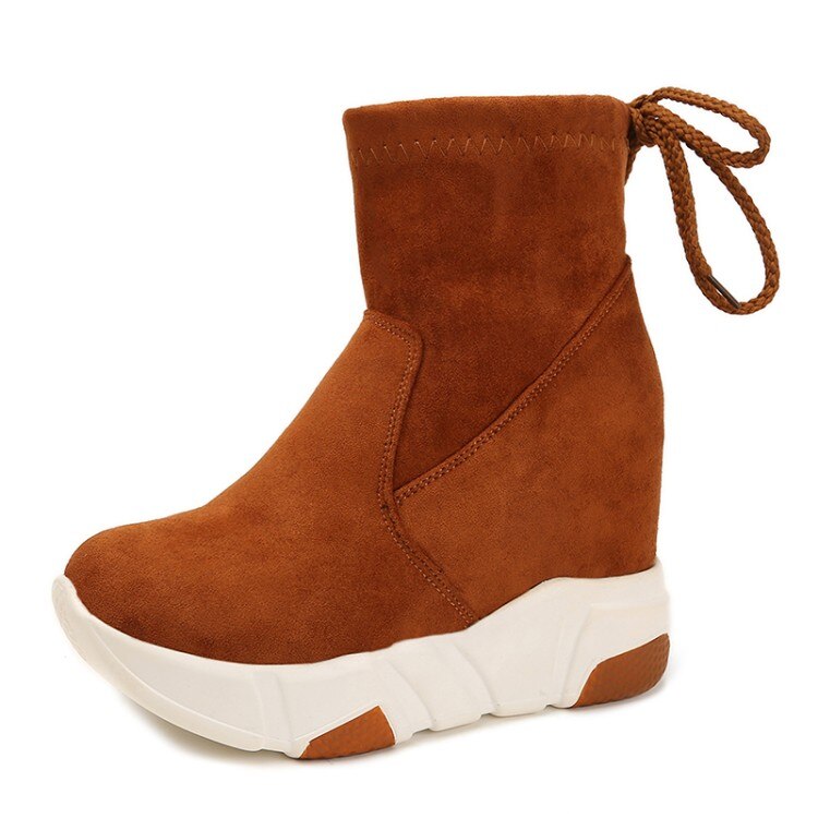 Cootelili Vrouwen Enkellaarsjes Platforms Schoenen Vrouw Hoge Hakken Binnen Hoogte Toenemende Faux Suede Laarzen Lace Up Sneakers 35-39: Bruin / 4