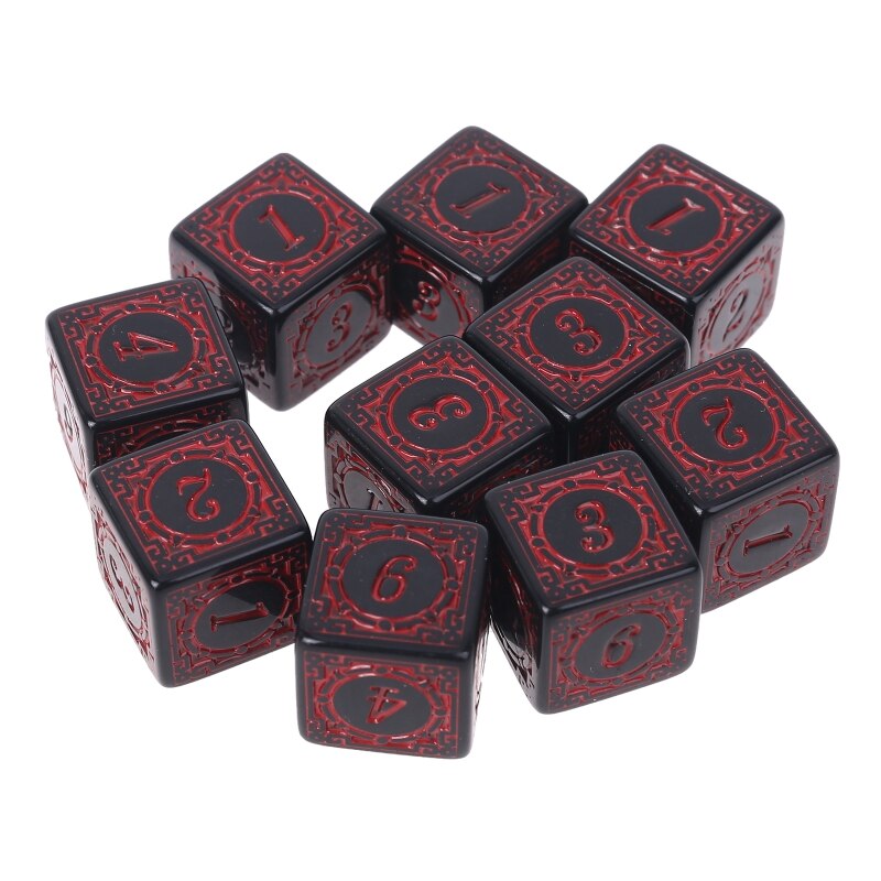 10Pcs D6 Polyhedral Dice Square Edged Numbers 6 Sided Dices Beads Table Board 652D