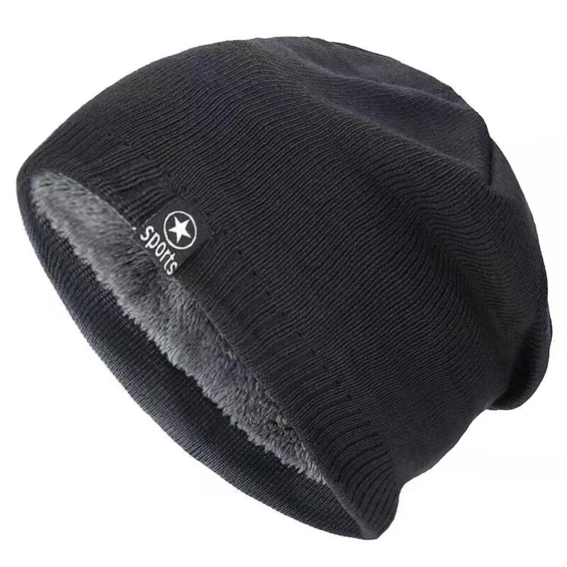 Vinter hatte til mænd ensfarvet strikket hat stjerne sport uld beanie vinter varm behagelig hat udendørs tykke varme hatte: Grå