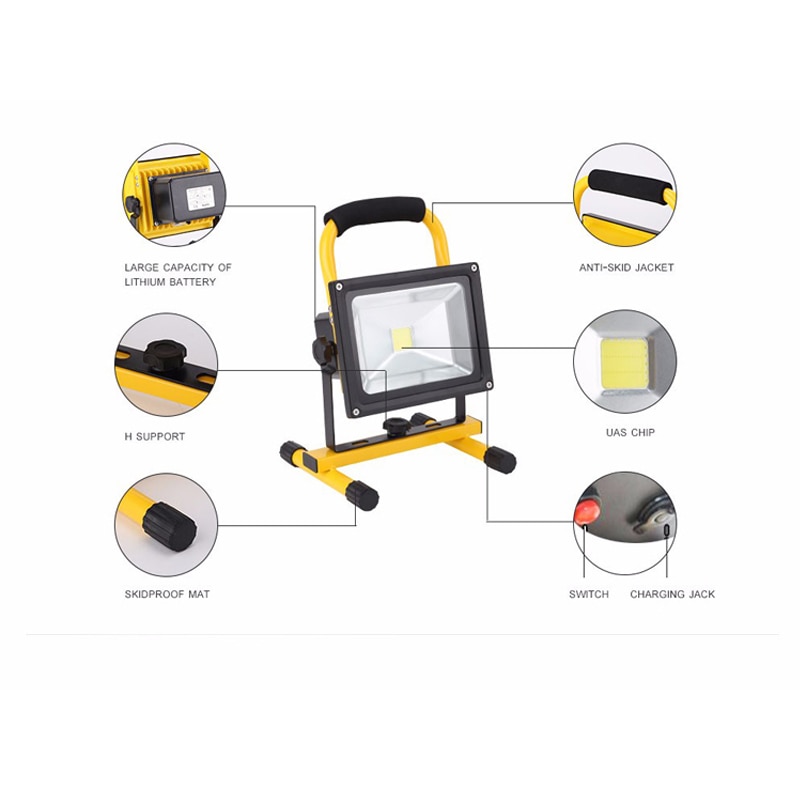 Rechargeable LED Floodlights Lithium-ion Battery Portable Outdoor Camping Fishing Night Work Spotlight IP65 Super Bright Dynasty