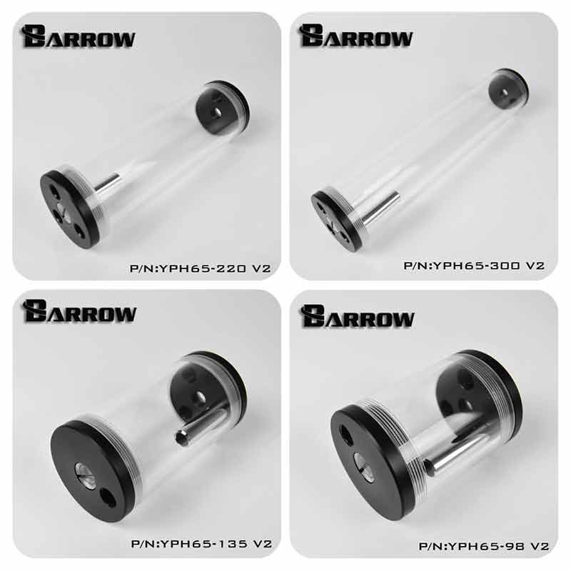 Barrow Reservoir (DIA: 65mm TL:98mm/135mm/220mm/300mm) for water cooler Transparent body Black Cap water tank heatsink gadget