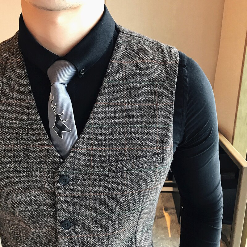 Men's Boutique Cotton Plaid Business Casual Suits Vests Men's Wedding Dress Formal Suit Vest Male