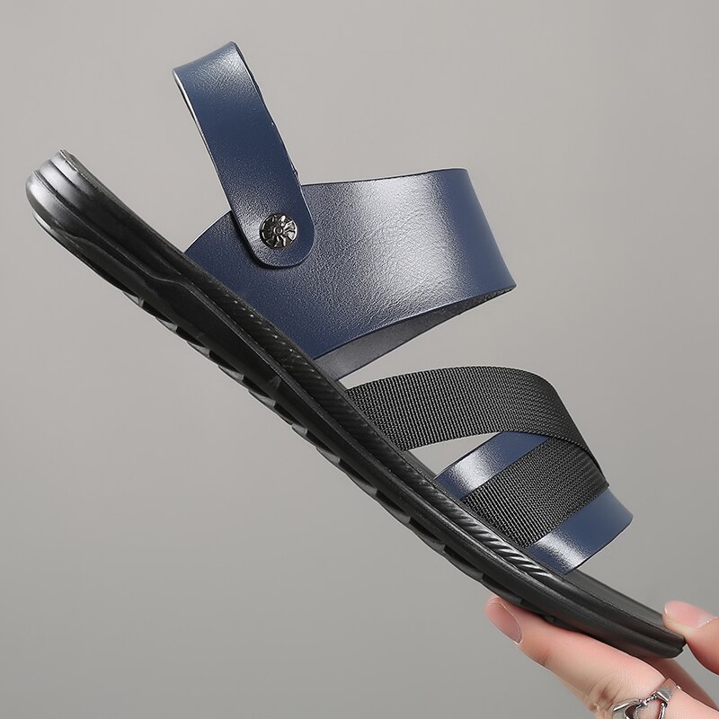 Yomior sommer blødt læder mænd sko afslappet lejligheder slip-on komfortable herre sandaler strand arbejde klipklapper hjemmesko sort blå: Blå / 6.5