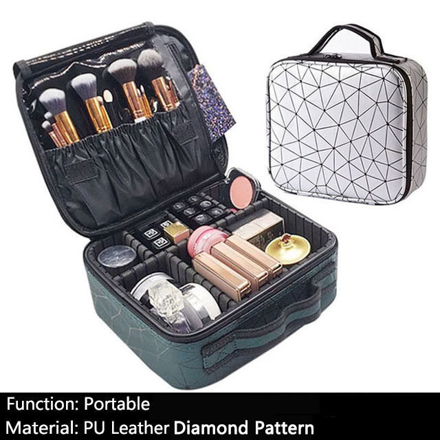 Female Beauty Makeup Case Brushes Organizer Storage Box Bolsa Maquillaje Women Cosmetic Bag For Makeup Suitcase: C Silver
