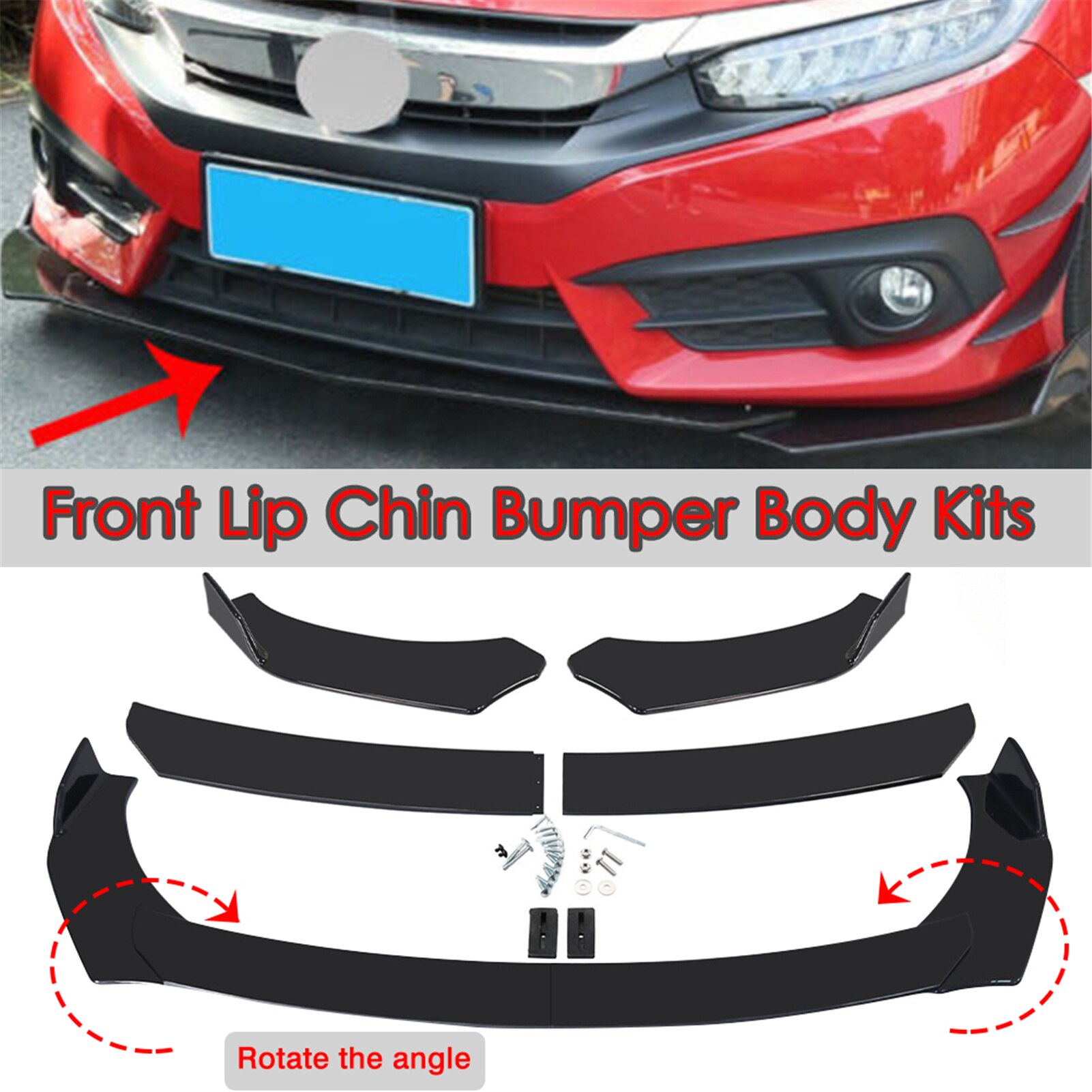 Car Front Bumper Splitter Universal Durable Guard Cover Car Front Lip Chin Bumper Body Kit Black Protection Auto Parts