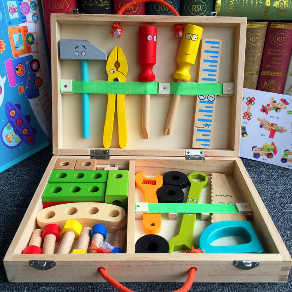 Houten Gereedschapskist Met Gereedschap, kinderen Simulatie Onderhoud Speelgoed Kids Pretend Play Bouw Speelgoed Set Houten Toolbox Speelgoed Set