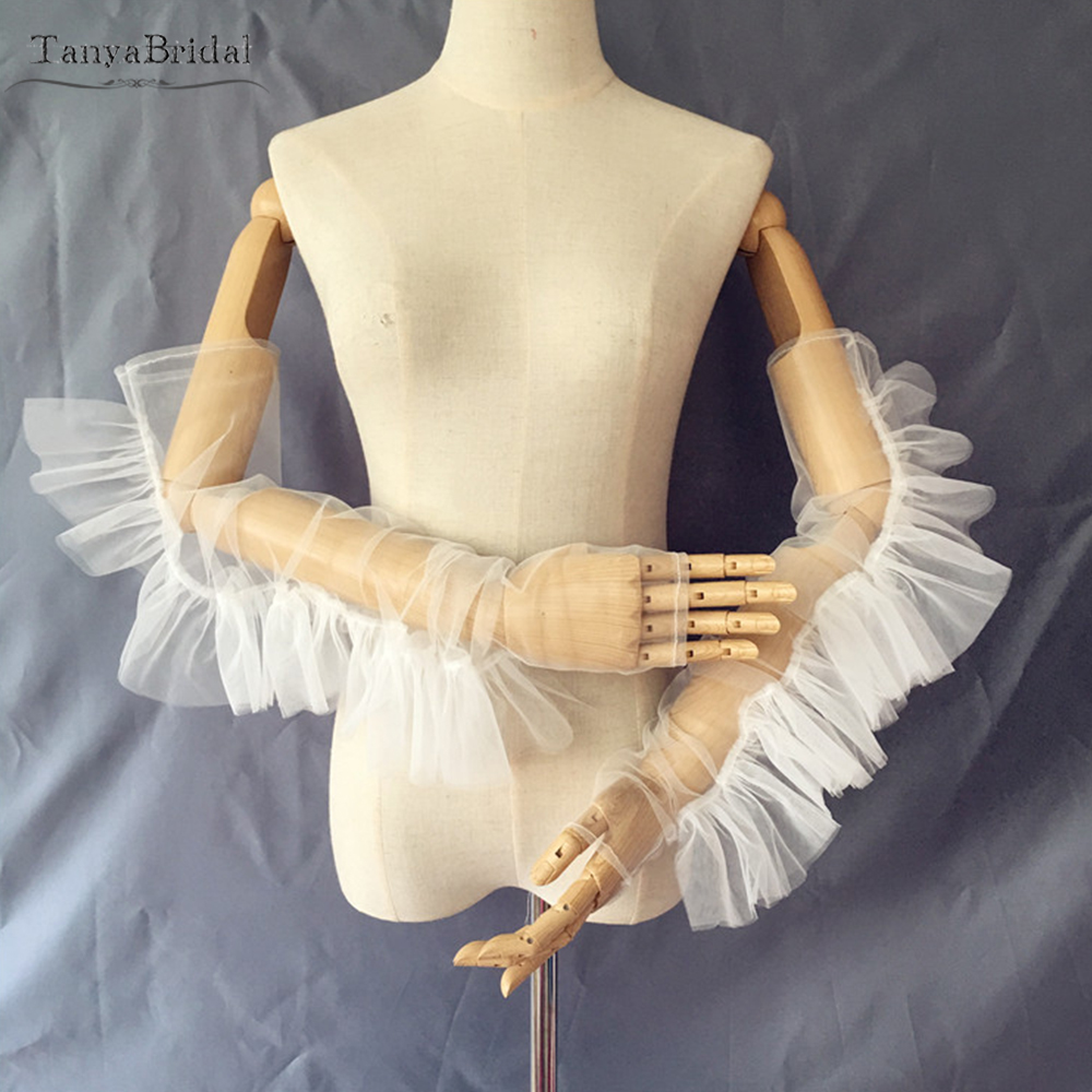 Gants sans doigts en Tulle à volants, manches longues, style Boho, accessoires de mariage DG143