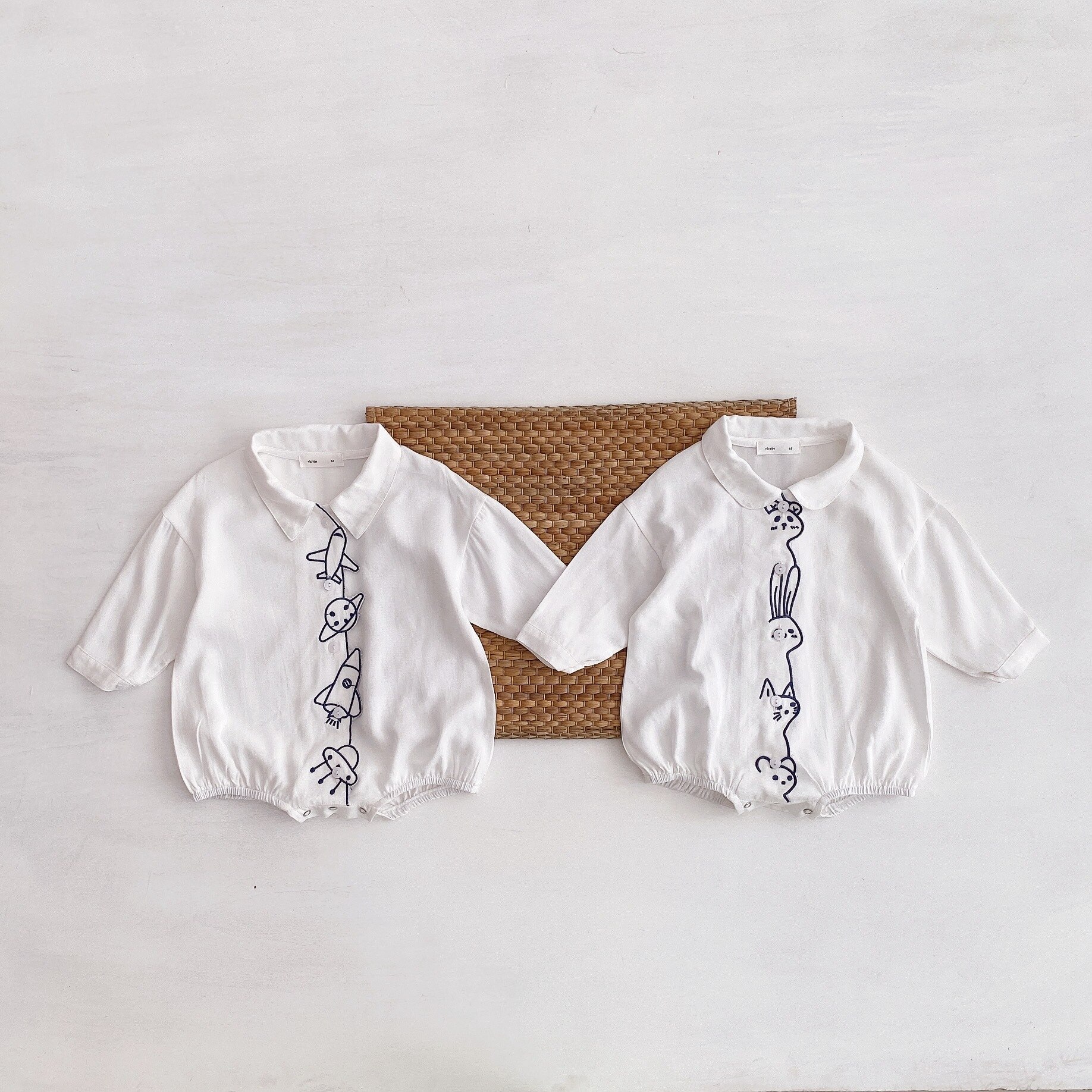 Automne bébé garçons et filles mignon broderie à manches longues body style japonais blanc coton combinaisons décontracté