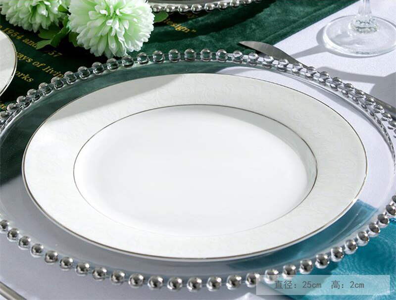 2pcs set, 8inch + 10inch, real bone china dinner plates, ceramic dishes and plates sets, porcelain charger plates borden servies