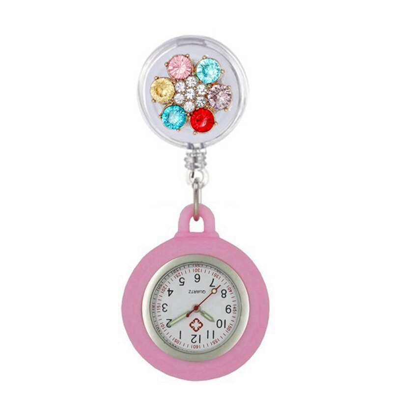 Reloj de bolsillo de silicona para enfermera y doctor, cronógrafo retráctil con piedras de cristal coloridas, para hospital: 2