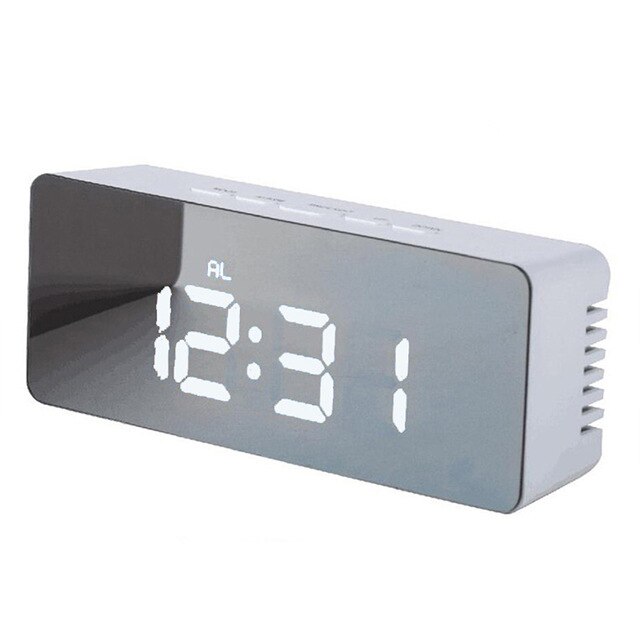 Digital Alarm Clock LED Mirror Electronic Clock Large LCD Display Clocks Noiseless Digital Table Clock With Temperature Calendar: ZYDC1022A-White
