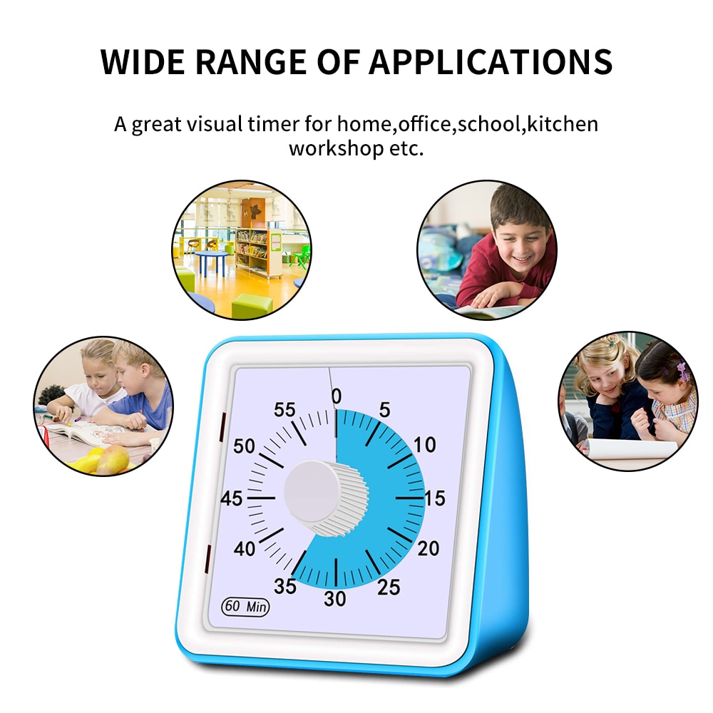 60 Minutes Silent Visual Analog Student Classroom Kitchen Timer Countdown Cooking Management Tools Home Adults Adjustable