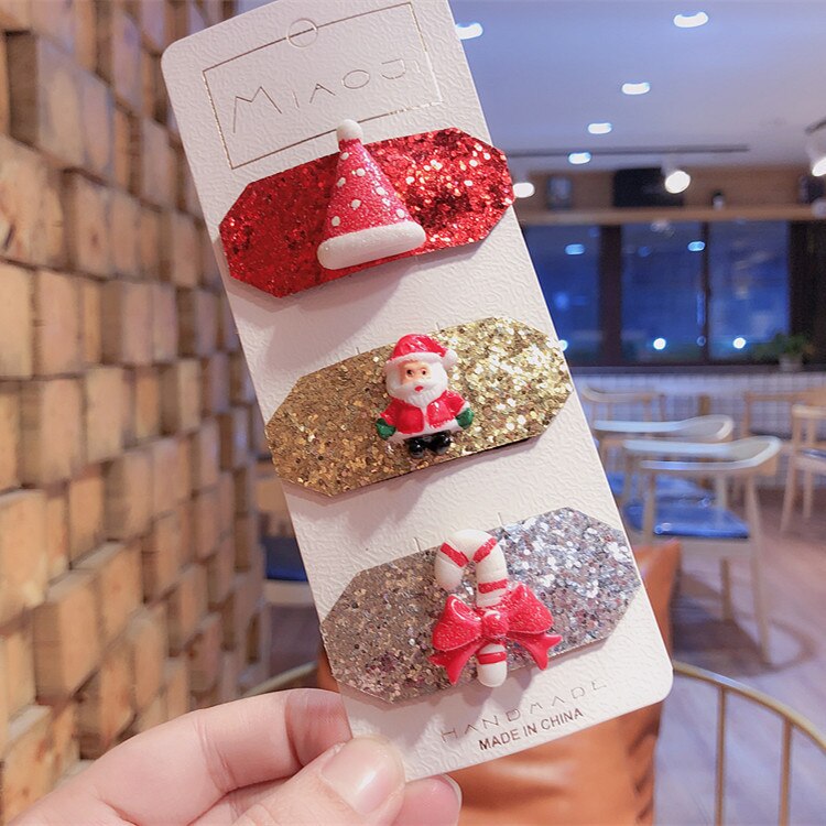 Zuid-koreaanse kerstjaar kinderhaaraccessoires baby bb clip kerstman haarspeldjes meisjes hoofdtooi set: Hoed wandelstok voor ouderen 3 stuks met kaart
