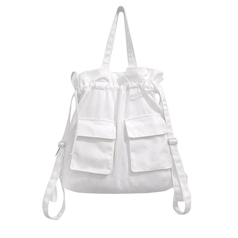 Rugzak dames preppy schooltassen voor tieners meisjesrugzak straatstijl onregelmatige vrouwelijke canvas reistassen wit: Wit