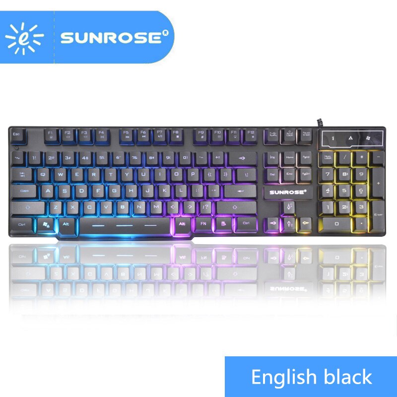 Sunrose Russian / English 3 Color Backlight Gaming Keyboard Teclado Gamer Floating LED Backlit USB Similar Mechanical Feel: English black