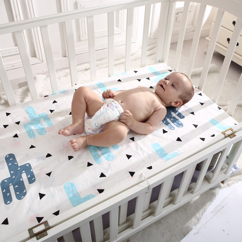 Egmaobaby 100%  bomulds tremmeseng monteret lagen blød babyseng madrasbetræk beskytter tegneserie nyfødt sengetøj til tremmeseng str. 130*70cm