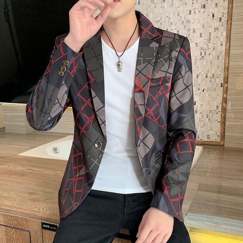 Höstkavaj masculino bröllopskavaj slim fit streetwear casual kostym jacka rutig klänning kappa ropa hombre