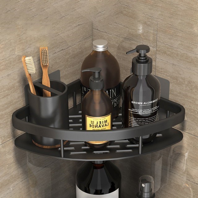 Luxury Bathroom Shelves Without Drilling Rustproof Aluminum Shower Wall Shelf Shampoo Towel Holder Bathroom Organizer Accessorie: Clear