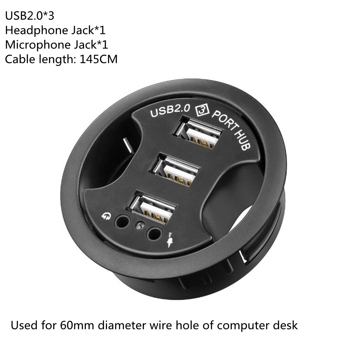 USB HUB USB2.0 Mount In Desk Multi USB 2.0 Ports with Headphone/Mircophone Port Usb Hub: 5in1 USB2.0