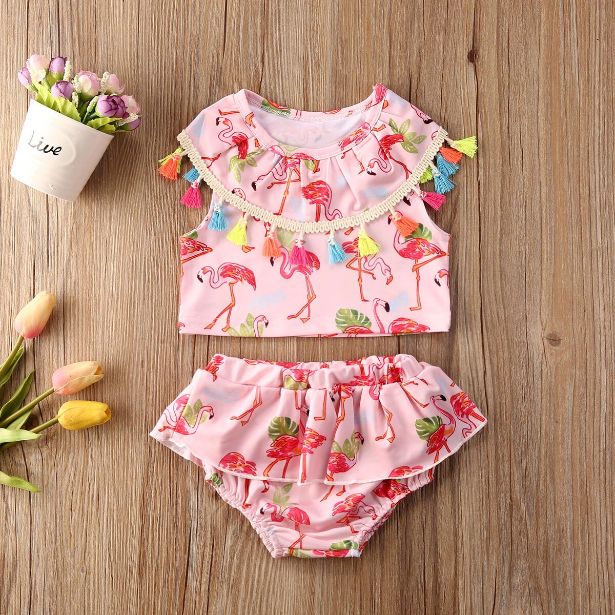 AA niños niñas traje de baño volantes borlas Bikinis Tops trajes de baño cortos verano Bikini traje de baño trajes de baño: L