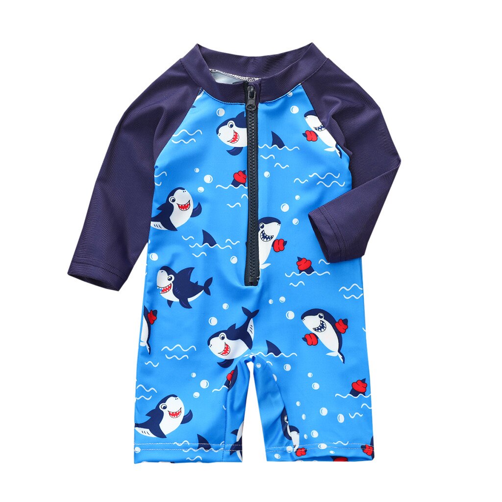 Cartoon Shark Lange Mouwen Badpak Jongen Snel Droog Zwemmen Jumpsuit Rits Strand Sport Professionele Meisje Badmode Badpak: A / 3M
