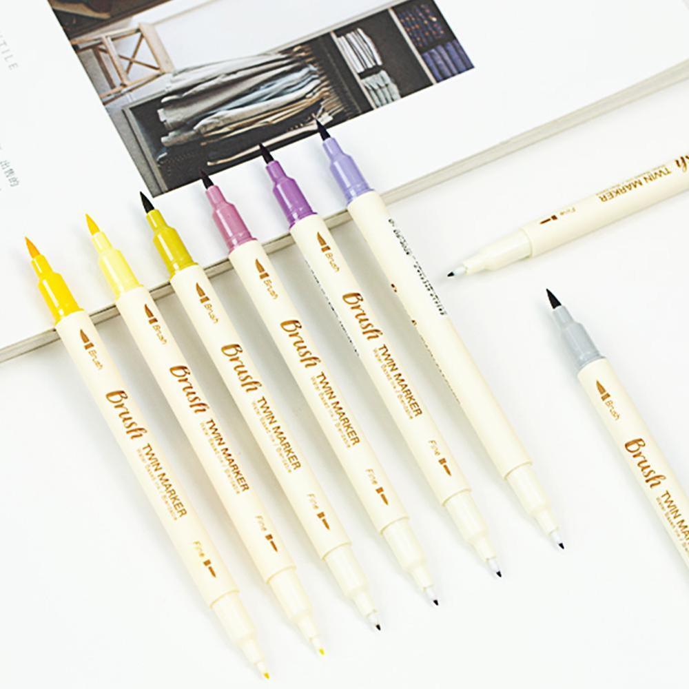 3 pçs highlighter caneta retro dupla cabeça escova caneta criativa arte marcador desenho pintura aquarela material escolar papelaria