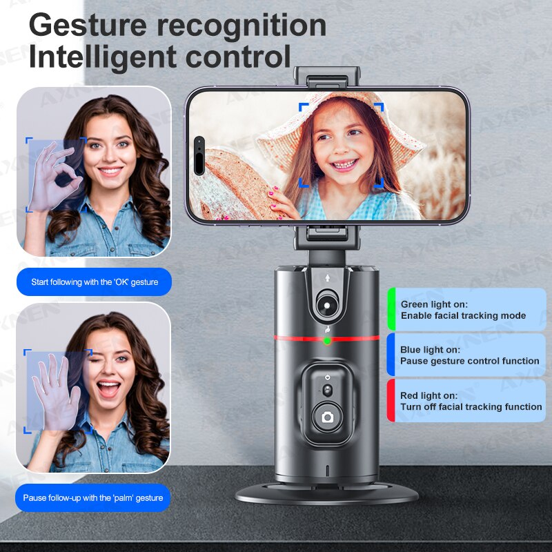 AXNEN P02 360 Rotation Follow-up Gimbal Stabilizer Monopod Desktop Tracking Gimbal with Remote for Phone Tiktok Live Photography