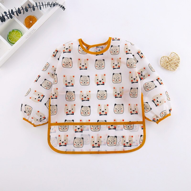 Wasserdicht Lange Ärmeln Baby Lätzchen Kinder Schürzen Kinder Feed Ziehen Spucktücher mit Tasche Cartoon Dinosaurier Flamingo Paste-Neck: 6 / 0-3 years old
