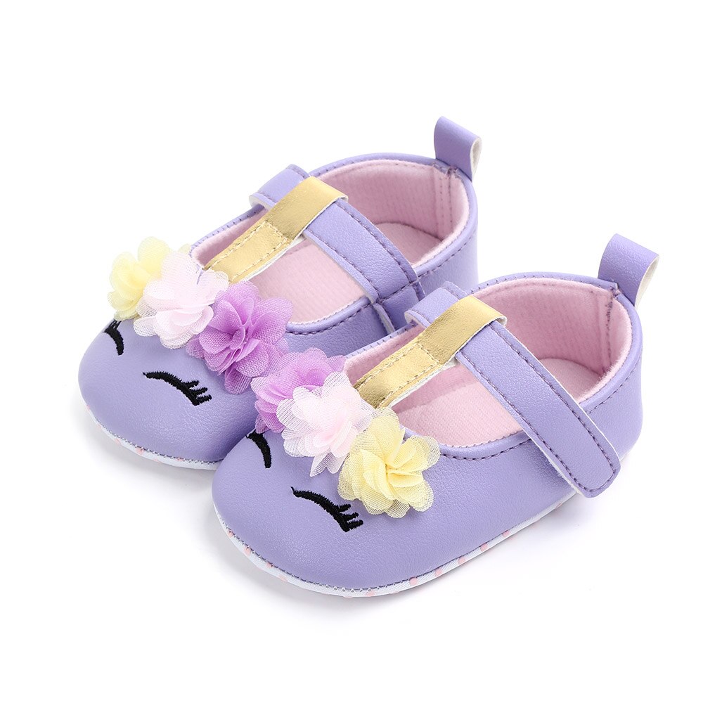 Småbørn baby piger blomst enhjørning sko pu læder sko blød sål krybbe sko efterår first walkers 0-18m