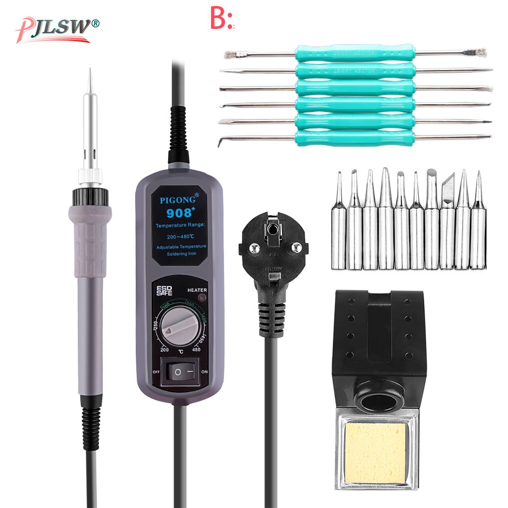 908+Digital Soldering Station Mini Portable Adjustable Electric soldering iron Welding tools kit set Welding Rework tool: B / EU